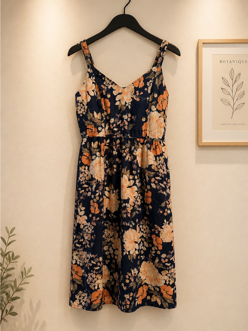 Cynthia Rowley Navy Midi Dress with Peach Floral Print